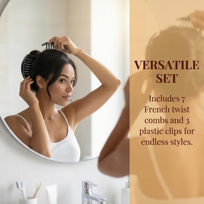 3Pcs Hair Side Combs, 7 Tooth French Twist Plastic Hair