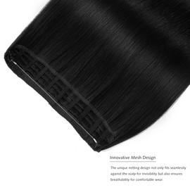 Yamel Invisible Wire Hair Extensions 20 Inch Natural Black Long Silky Straight Synthetic Hairpieces Secret Hair Extensions for Women