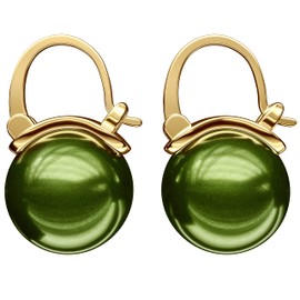 Lova Jewelry Pearl Drop Earrings Huggie Hoop Golden-tone Earrings for Women (Sage)