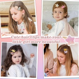 Nogeqi 8 Pairs Cute Metal Snap Hair Clips for Kids, Sparkly Hair Clips for Girls, Crown, Butterfly, Star, Heart Shaped Glitter Little Girl Hair Clips, Girls Barrettes For Hair(Multi Colors)