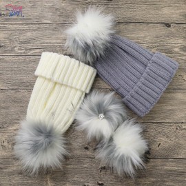 Furryvalley Faux Fur Pompom 6pcs DIY Crafts Fluffy Balls for Hat Shoes Scarves with Snap Fastener Removable Knitting Hat Horse Riding Hat Silk Accessories 6 Inch Extra Large (Gray&White)