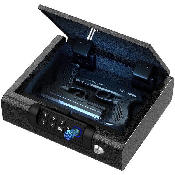 Gun Safe,Biometric Gun Safe for Pistols 3-Ways unlock Safe | Fingerprint | Digital PIN | Key Unlock with Voice Guide, Safe for Cloakroom living room Bedroom Nightstand and Car BILLCONCH