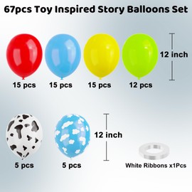 Toy Inspired Story Balloons, 67pcs 12 Inch Cow Pattern Cloud Yellow Red Blue Green Latex Balloons For Kids Boys Girls Inspired Story Party Themed Birthday Party Supplies Decorations