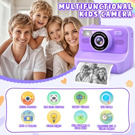Subtail Kids Camera Instant Print - 2.4'' Instant Camera for Kids with 32GB Card | 3 Rolls Print Paper - 1080P Selfie Kids Digital Cameras - Birthday Kids Toys Gifts for Girls Boys Aged 3-12 - Purple