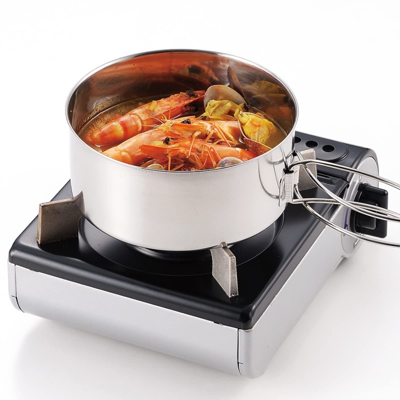 Kakusei Outdoor Cooker, Round, 4-Piece Set, Stainless Steel, Pot, Frying