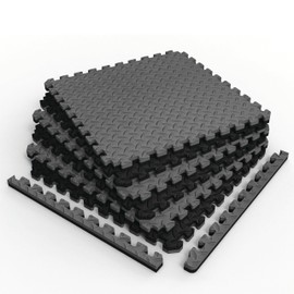 NÖRSK Duräflex Medium-Duty Reversible Interlocking Foam Floor Tiles, Diamond Plate Texture, Black/Blue, 24 X 24 X .47 in., 6-Pack (24 sq. ft.) (Black/Gray, 1.0" Thick)