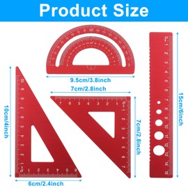 Moicstiy 4 Pcs Triangular Scale Ruler Set, Aluminum Alloy Triangular Ruler Set, Metal Drafting Ruler for Students, Draftsman (Red)