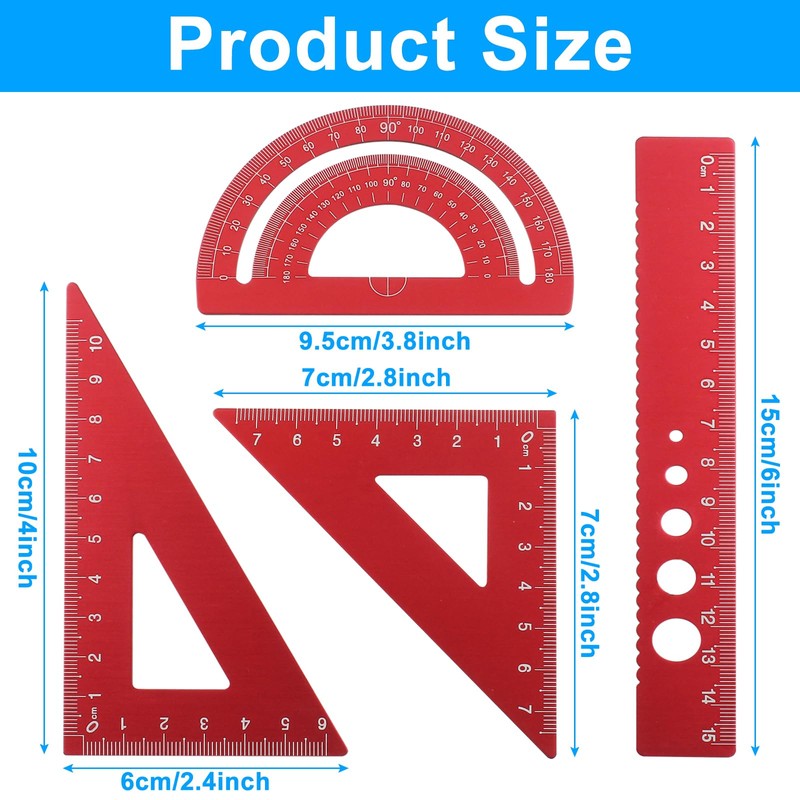 Moicstiy 4 Pcs Triangular Scale Ruler Set, Aluminum Alloy Triangular