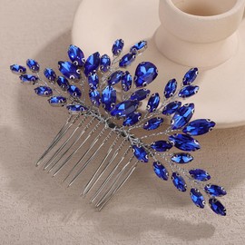 Teyglen Blue Teardrop Crystal Hair Comb Full Rhinestone Wedding Hair Comb for Bride Headpiece Hair Accessories for Women Dainty Crystal Hair Piece(Blue)