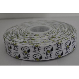 1 INCH SNOOPY AND WOODSTOCK ON WHITE GROSGRAIN RIBBON- 1 YARD