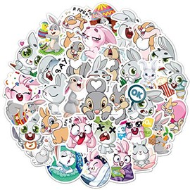 AUCEKO 50PCS Multicolor Cartoon Rabbit Stickers, Vinyl, Glossy, Waterproof, Reusable, Perfect for Kids, Outdoor Use, Stickers