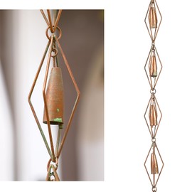 Retrome 8-1/2 Feet Diamond & Bell Rain Chain for Outsides, Rain Catch Chains for Gutters Downspouts, Copper Patina Finish Iron