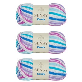 3 Skeins of Sensy Candy Yarn, 3.5 oz, 251 Yards, Multicoloured Yarn for Crocheting and Knitting, Craft Yarn, Gauge 3 Light (5433)