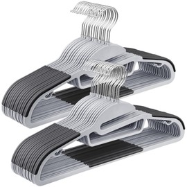SONGMICS 30 Pack Coat Hangers, Heavy-Duty Plastic Suit Hangers, S-Shaped Opening, Space-Saving, 360º Swivel Hook, 16.3 Inches Wide, Light Gray and Dark Gray UCRP041G05