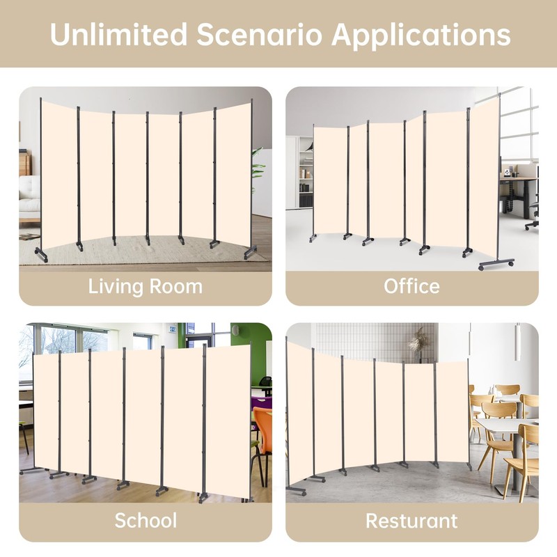 Room Divider 6 Panel Room Dividers/Wheels, Fabric Room Divider Panel