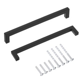 uxcell 30 Pack Square Bar Drawer Handles, 6 1/4 Inch Hole Center Modern Drawer Pulls Kitchen Cabinets Pull Zinc Alloy Slim Cupboard Pulls, Black
