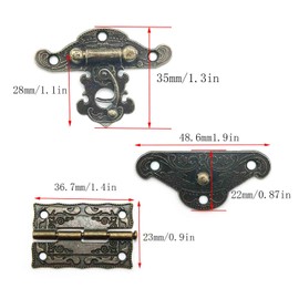 WJUAN 2 Pcs of Retro Antique Design Furniture Cupboard Decorative Jewelry Box Lock and 4 Pcs of Vintage Hinge (a Rotation Angle of 315 Degrees), with Enough Bronze- Colored Screws