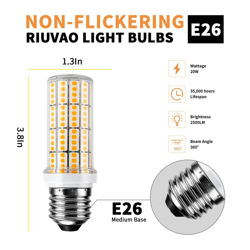 6 pcs Led Corn Light Bulb, 200w Equivalent 2500 Lumen