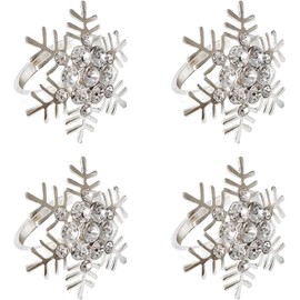 Christmas Napkin Ring Set 4Pcs Snowflake Napkin Holder Rings Silver Modern Household Napkin Rings Rhinestone Exquisite Napkins Rings for Wedding Banquet Christmas Party Dinner Table Decor (Snowflake)