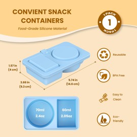 LZC LADYS GIFT Reusable Snack Containers with Lids Silicone, Double Compartment Snackle Box Portion Control Container, Salad Condiment Containers with Lids for Lunches Picnics (Blue)