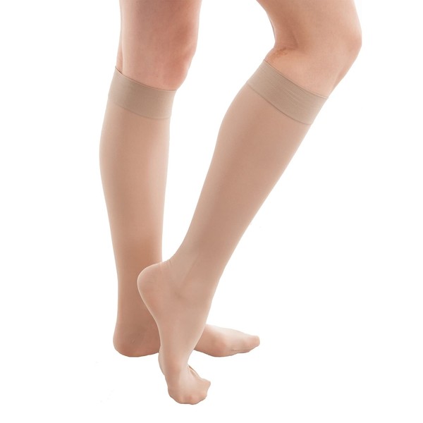 GABRIALLA Sheer Compression Stockings Calf Knee Highs Medical Lymphedema Varicose Nursing Activewear for Women (20-22 mmHg), Beige, XX-Large