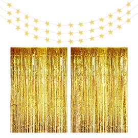 OVDGWC 2 x rain curtains and 1 x star numbers, shiny decorations, party background arrangement, suitable for birthdays, weddings, parties