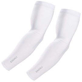 Eadali Arm Covers, Cooling Effect, Sweat Absorbent, Quick Drying, Anti-Slip, UPF 50+, UV Protection, Sunscreen Cover, UV Protection, Sports Activities, Must-Have Summer Item, Unisex, Set of 2, White