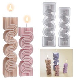 2 Pack S Geometry Candle Mold Geometric Lines Mold Spiral Candle Mold Pillar Resin Casting Mold Resin Making Molds Silicone Mold for Candle Home Decorate Mold Candle Making Mold 3D Animal Mold