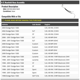 A/C Manifold Hose Assembly - Compatible with 1998-2003 Dodge Ram 1500