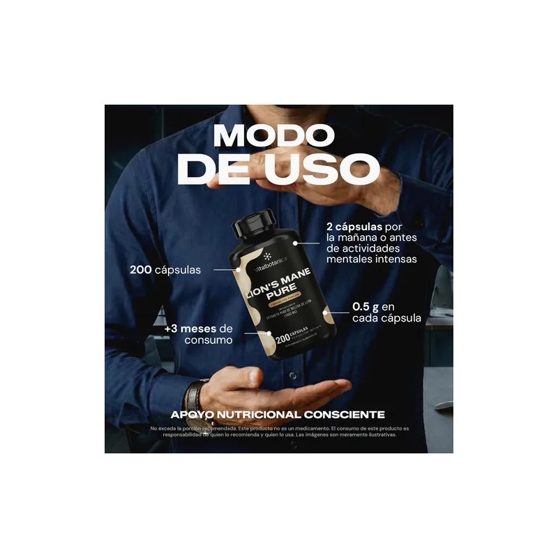 Hongo Melena De Leon Nootropico 200 Capsulas Vitalbotanics