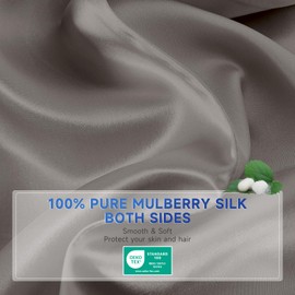 THXSILK 25 Momme Silk Pillowcase 100% Pure Mulberry Silk, 6A+ High-Grade Fibers Silk Pillowcase for Hair and Skin, King Size 20"x36" Silk Pillow Case with Hidden Zipper - Dark Grey