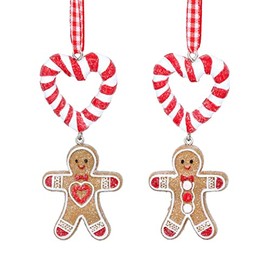 Gisela Graham Christmas Decoration Resin Gingerbread Man With Candy Cane Heart