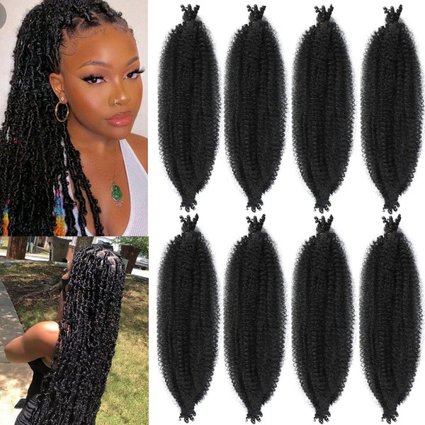 Marley Hair 28Inch Pre Separated Spring Afro Twist Hair 8Packs Natural Black Marley Twist Braiding Hair for Faux Locs Crochet Hair Synthetic Protective Spring Twist Hair Extension for Black Women(1B)
