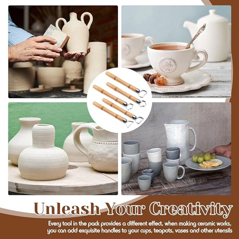 5-Piece Pottery Handle Making Tool Set with Wood Handles