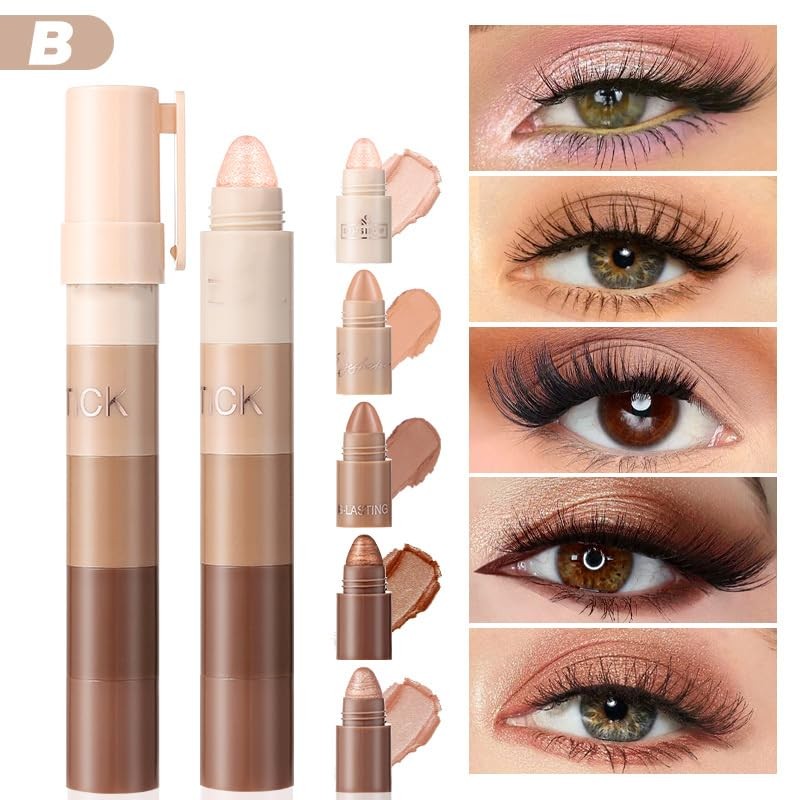5-in-1 Eyeshadow Pencil Set, 10 Colours, Highly Pigmented Cream Glitter