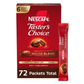 NESCAFÉ Taster's Choice, Instant Coffee Packets, Light Medium Roast Coffee, House Blend, 12 Boxes (72 Packets)