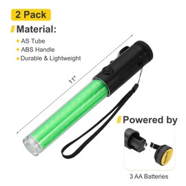 PATIKIL 2 Pack 11 Inch Signal Traffic Wand, Air Traffic Control Wand LED Flashlight with 3 Flashing Modes Side Clip Wrist Strap Lanyard for Parking Directing Guides, Green