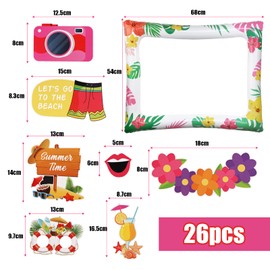 COLOFALLA Photo Box Accessories Hawaii Inflatable Photo Frame Photo Props Picture Frame Photo Booth Summer Birthday Beach Aloha Party Decoration for Wedding Swimming Pool Party Tropical Pack of 26