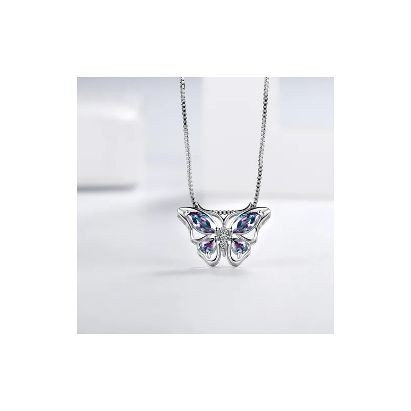 Collar De Plata 925 Mariposa Con Amatista Para Mujer Color