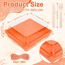 Whaline Whaline 50 Set Fall Orange Small Charcuterie Boxes with Clear Lids Forks Knives Clear Mini Dessert Box Disposable Food Containers for Autumn Thanksgiving Sandwich Cookie Sushi Cake