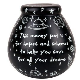 Pot of Dreams Hand Painted Space Save And Smash Handcrafted White & Black Color Ceramic Money Box Piggy Bank | Perfect Decorative Gift and Saving for Holidays & family Vacation