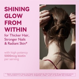 Gynable Hair Skin and Nails Vitamins: Biotin Gummies - 5000mcg Biotin for Hair Growth and Stronger Nails for Women & Men - Vegan Gummy Vitamin B7, 30 Days Supply, Raspberry,60 Counts