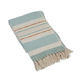 Creative Co-Op Striped Woven Cotton and Linen Throw with Fringe, Multicolor