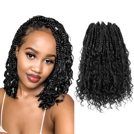 Niseyo Goddess Box Braids Crochet Hair 10 Inch 8 Packs Short Crochet Box Braids Pre Looped Curly Ends Premium Quality Synthetic Hair (1#/Jet Black)