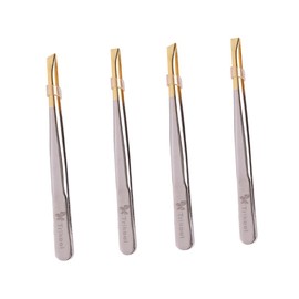 SAFIGLE 2sets Electroplated Stainless Steel Eyebrow Tweezers Flat and Oblique Mouth Eyebrow Clamps Lightweight and Travel Friendly Makeup Tools 2pcs*2