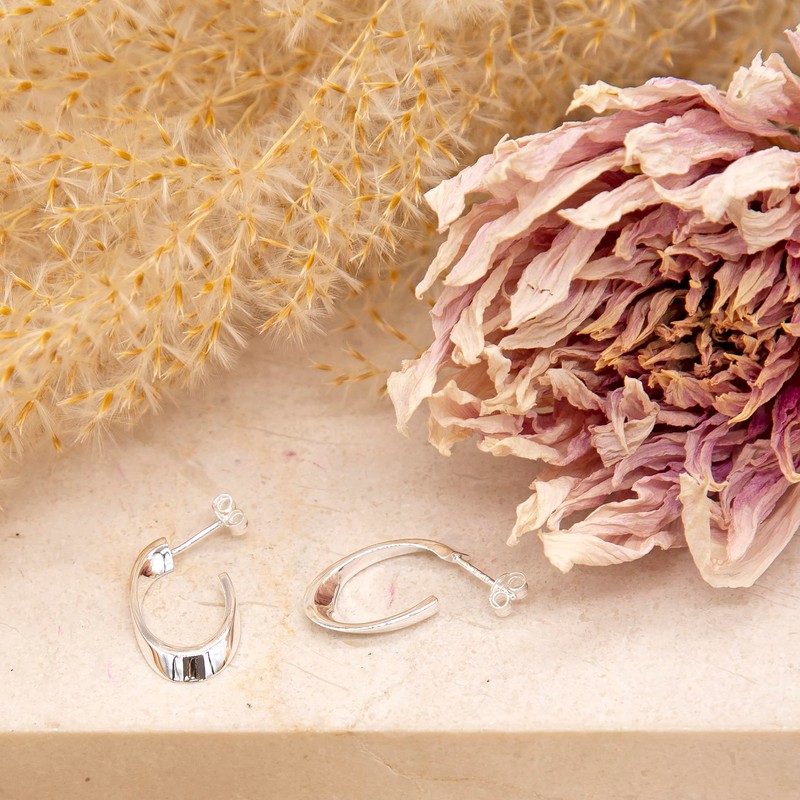 Tuscany Silver Oval Offset Creole Earrings