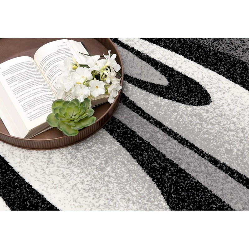 Homeroots 13' Black And Gray Abstract Shag Runner Rug