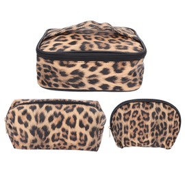 3pcs Makeup Cosmetic Storage Bag PU Leather Waterproof Zipper Closure Toiletry Products Travel Pouch Set
