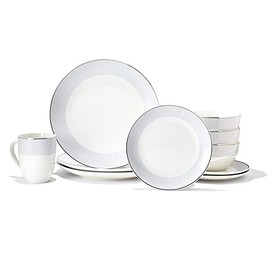Elle Collection 16-Piece Porcelain Dinnerware Set, Charlotte, White