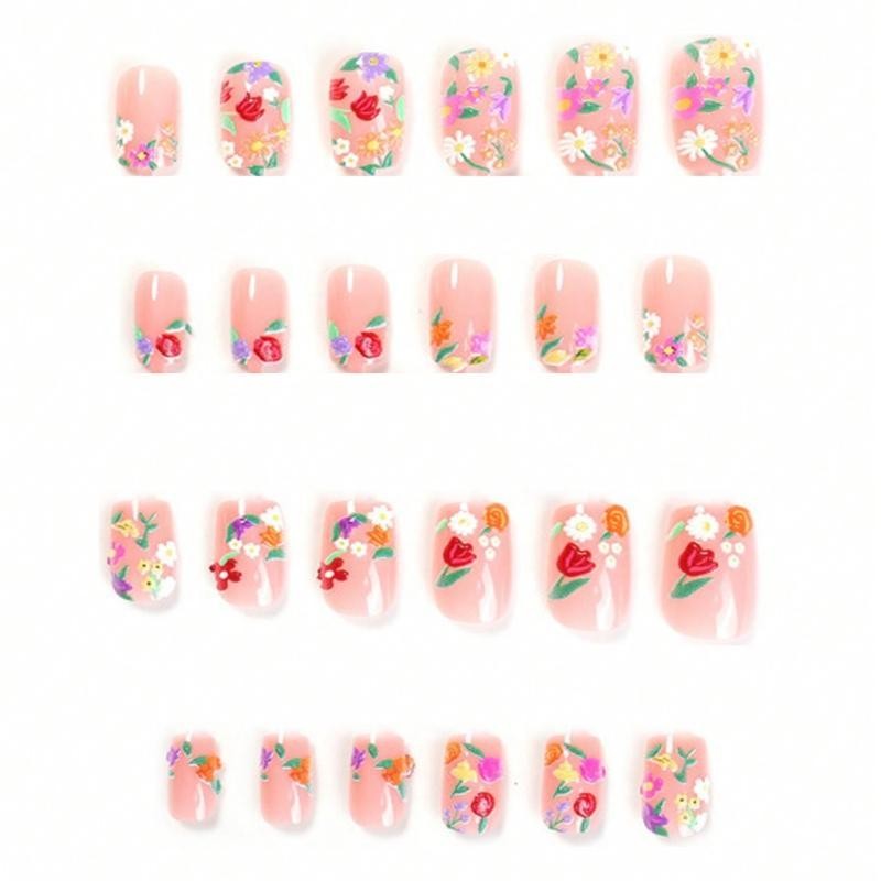 Flower Pattern Fake Nails with Nail File & Tape, 1